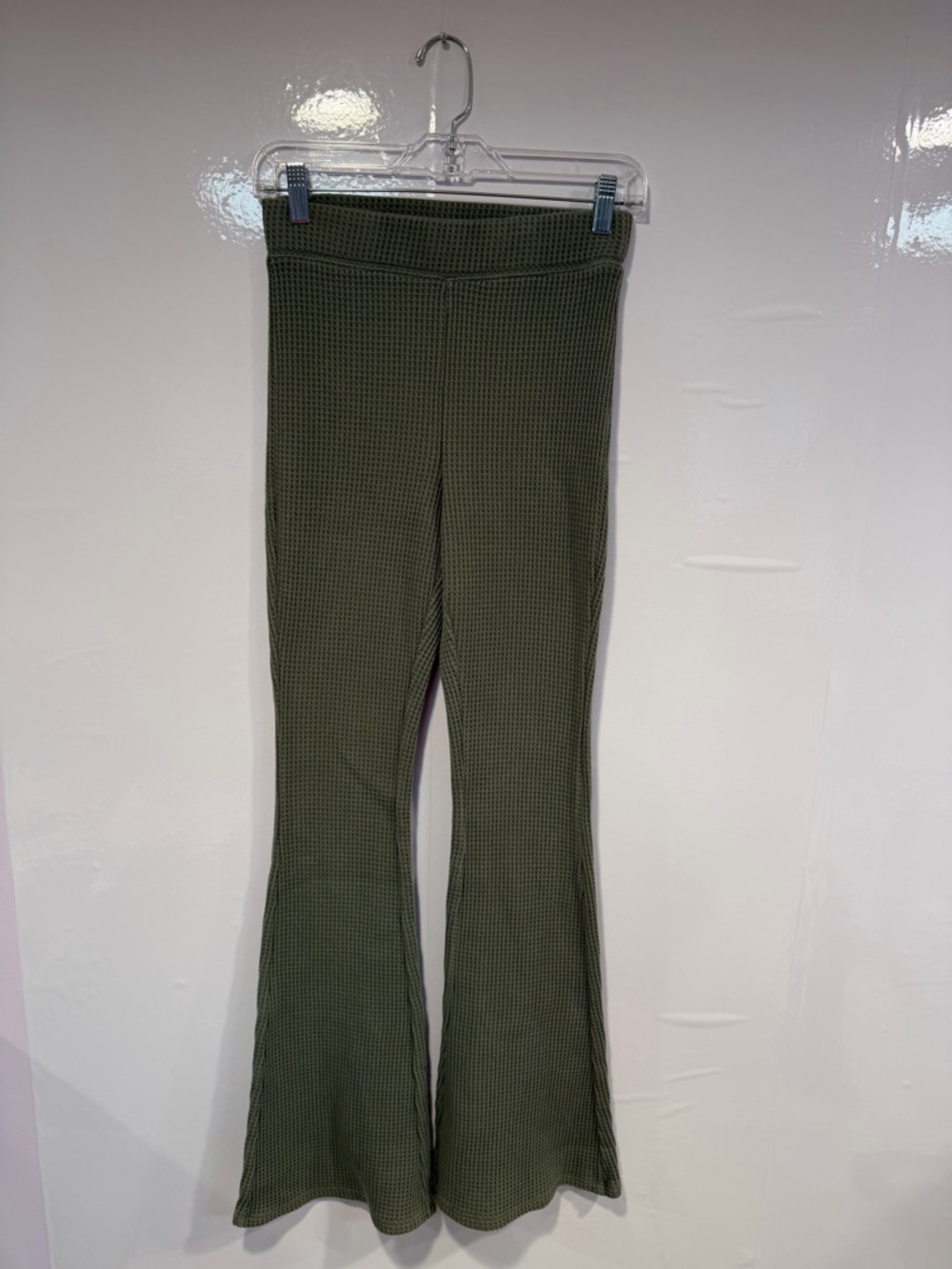 Green waffle knit flare aerie pull on leggings